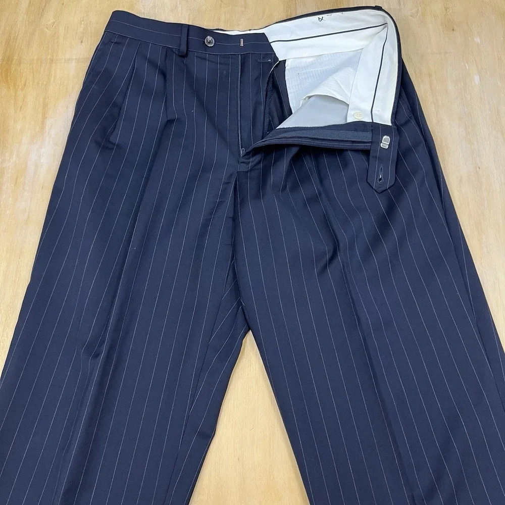 Hickey Freeman (Actual Sz 40R) Suit Men Pleated Pants 33x32 (Unhemmed) Dark Navy